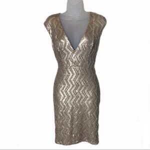 NWT ABYSS BY ABBY Ivy Dress Sleeveless V-Neck Gold Sequin Dress Women's